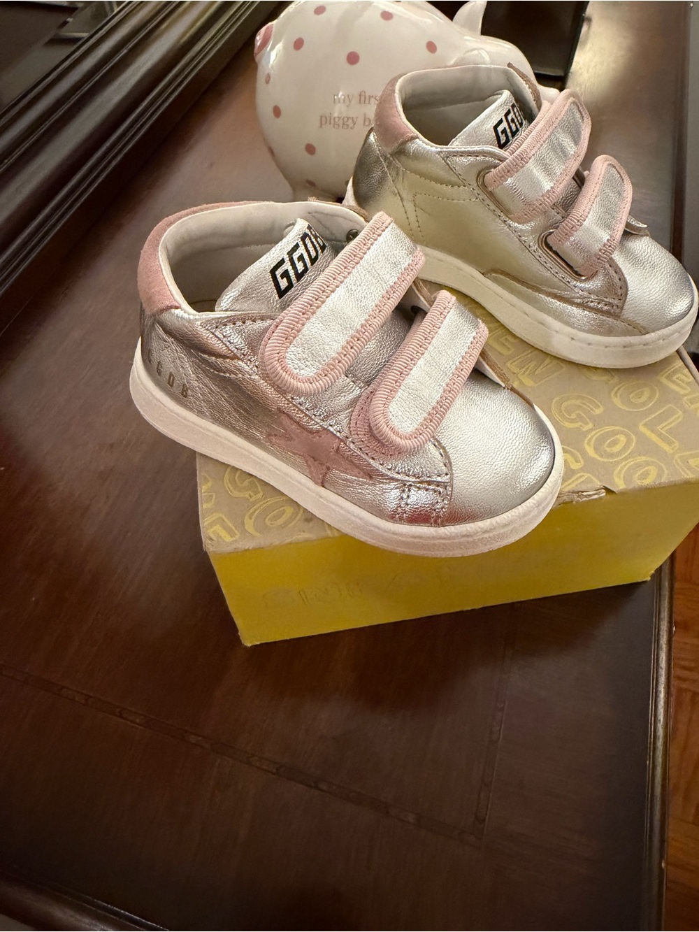 Like New - Golden Goose Kids Metallic Silver Sneakers with Pink Accents Size 22 - Picture 10 of 10